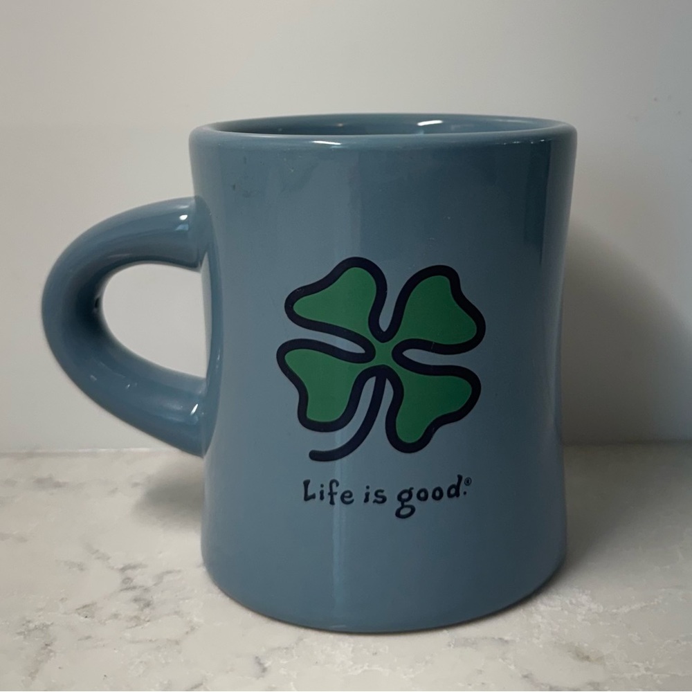 Life Is Good Blue Mug with Green Clover St. Patrick’s Day
